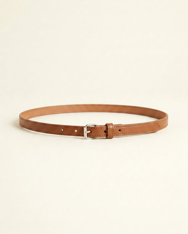 Auteuil — Women's Slim Leather Belt — Camel