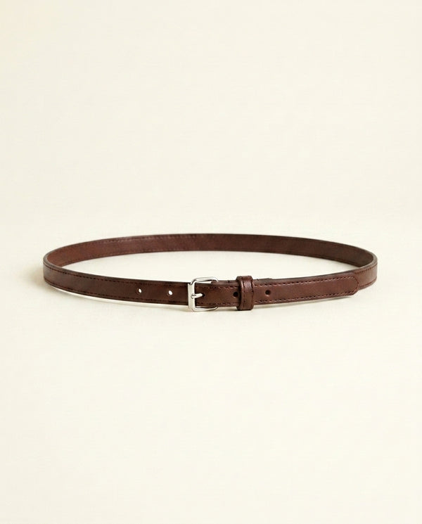 Auteuil — Women's Slim Leather Belt — Marron